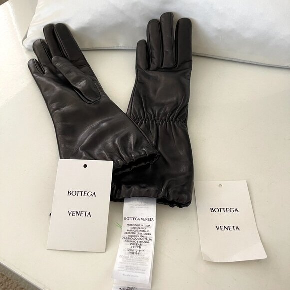 Bottega Venega Womens Long Leather Gloves Black 671708 - Picture 7 of 12